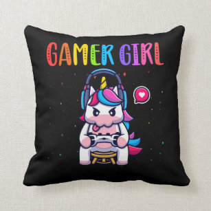 Gamer Girl Unicorn Gaming Cute Video Game Throw Pillow