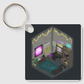 Gamer Girl Video Gaming Isometric Room Diorama Keychain