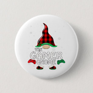 Gamer Gnome Buffalo Plaid Matching Family Christma Button