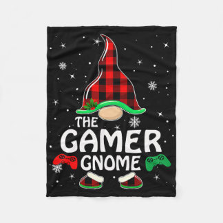 Gamer Gnome Buffalo Plaid Matching Family Christma Fleece Blanket