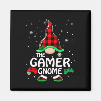 Gamer Gnome Buffalo Plaid Matching Family Christma Magnet