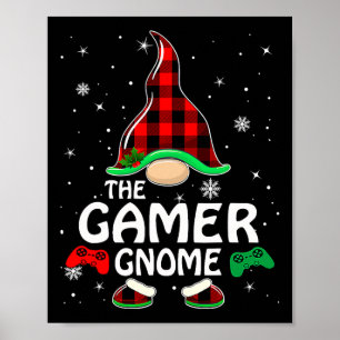 Gamer Gnome Buffalo Plaid Matching Family Christma Poster