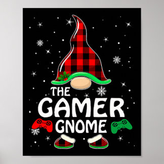 Gamer Gnome Buffalo Plaid Matching Family Christma Poster