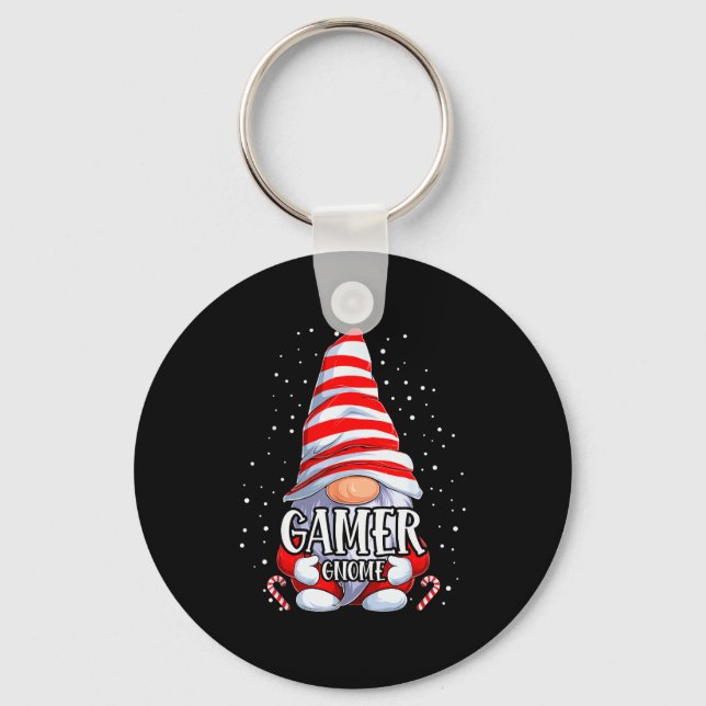 Gamer Gnome Christmas Pajamas Matching Family Grou Keychain (Front)