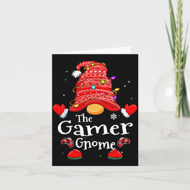 Gamer Gnome - Xmas Video Gamers Christmas Gnomes  Card (Front)