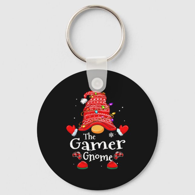 Gamer Gnome - Xmas Video Gamers Christmas Gnomes  Keychain (Front)