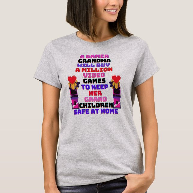 Gamer Grandma Play Games With Her Grandchildren T-Shirt (Front)