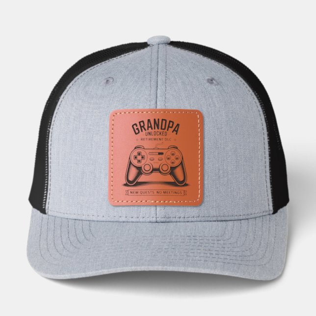 Gamer Grandpa Retirement Video Gaming Leather Patch Hat (Front)