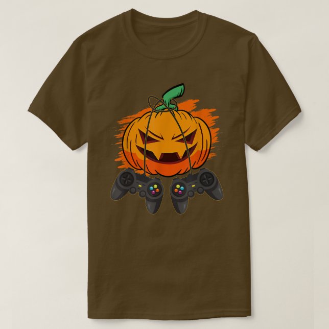 Gamer Halloween Jack O Lantern Men Kid Funny Scary T-Shirt (Design Front)