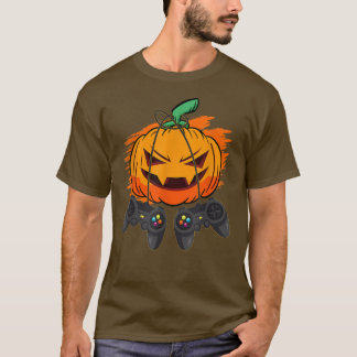 Gamer Halloween Jack O Lantern Men Kid Funny Scary T-Shirt