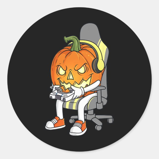 Gamer Halloween Jackolantern Scary Gaming Boys Kid Classic Round Sticker (Front)