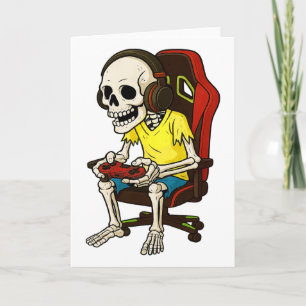 Gamer Halloween Skeleton Scary Gaming Video Game B Card