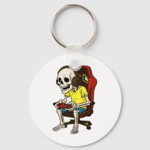 Gamer Halloween Skeleton Scary Gaming Video Game B Keychain
