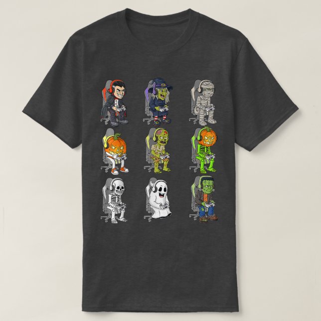 Gamer Halloween Skeleton Vampire Gaming Mummy Boys T-Shirt (Design Front)