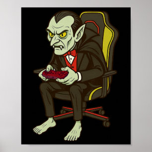 Gamer Halloween Vampire Scary Gaming Video Game Bo Poster