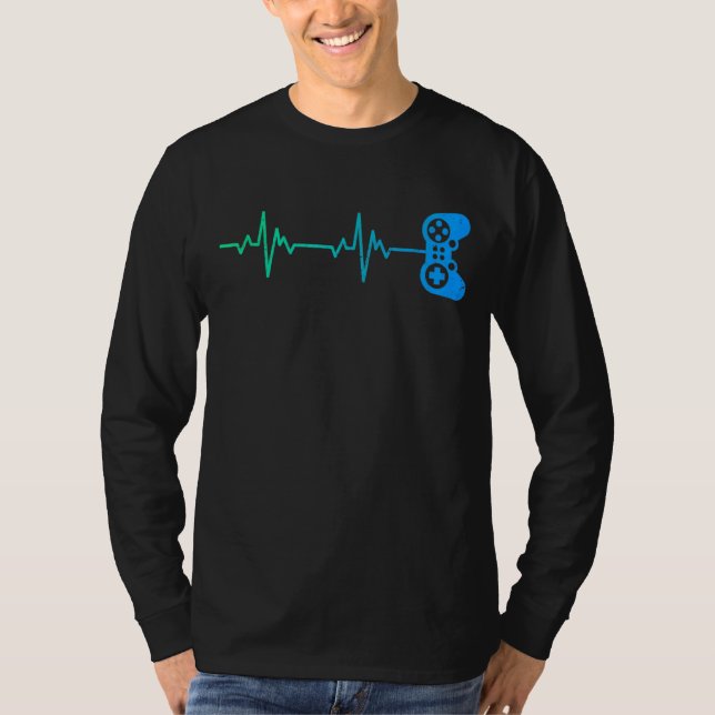 Gamer Heartbeat Cool Video Game Controller T-Shirt (Front)