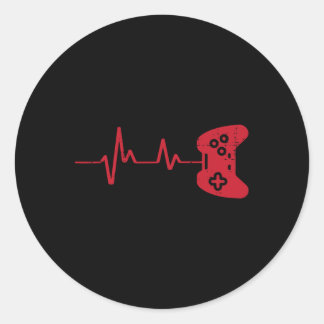 Gamer Heartbeat Game Controller Gaming Boys Kids M Classic Round Sticker
