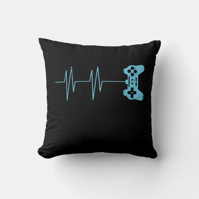 Gamer Heartbeat T-Shirt Video Game Lover Gift Throw Pillow (Front)