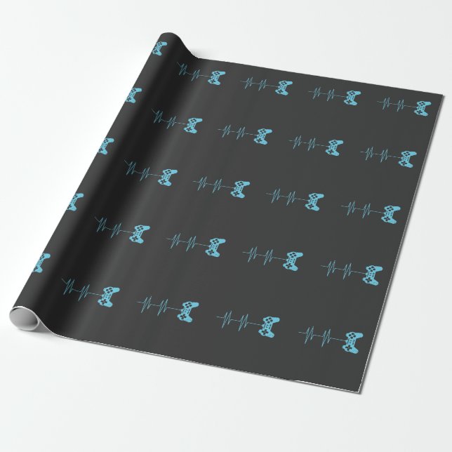 Gamer Heartbeat T-Shirt Video Game Lover Gift Wrapping Paper (Unrolled)