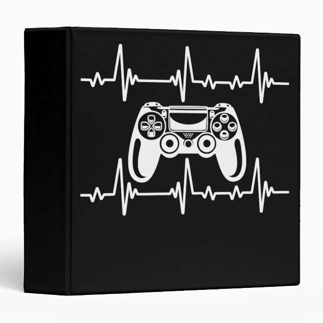 Gamer Heartbeat Video Game Lover Gift 3 Ring Binder (Front/Spine)