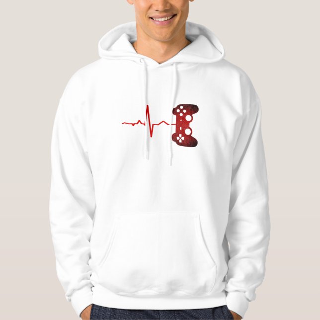 Gamer Heartbeat Video Games Gaming Boys Teens Men Hoodie (Front)