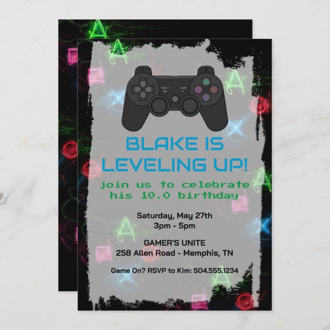 Gamer Invitations, Gaming Invitations, PS Invites (Front/Back)