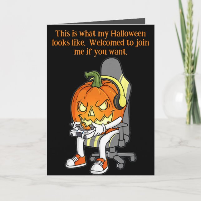Gamer Jack O'Lantern Halloween Card (Front)