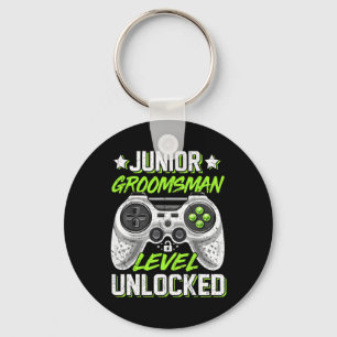 Gamer Junior Groomsman Level Unlocked Video Gaming Keychain