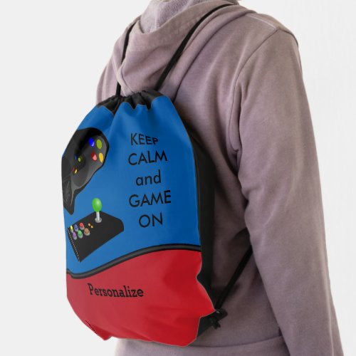 Gamer  Keep Calm and Game On  Personalize Drawstring Bag