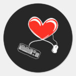Gamer Keyboard And Mouse Video Game Heart Gaming L Classic Round Sticker