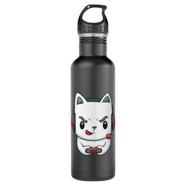 Gamer Kitten Stainless Steel Water Bottle (Front)
