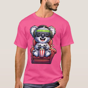 Gamer Koala Popcorn Gaming Chair Headphones Games  T-Shirt