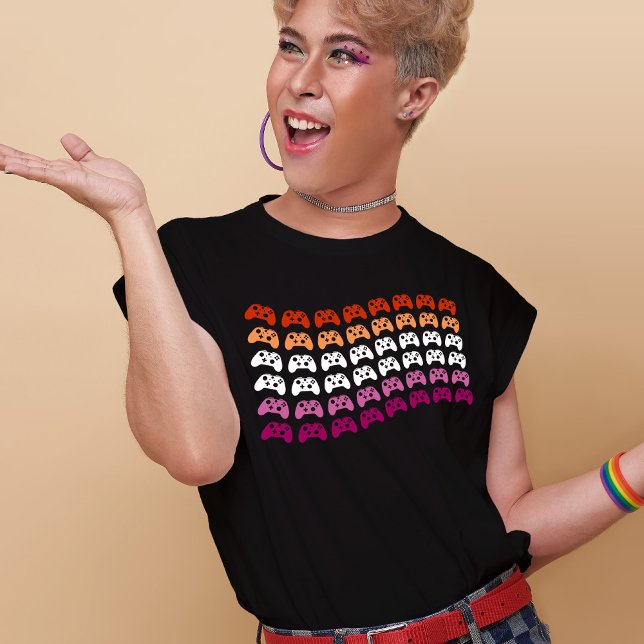 Gamer Lesbian Pride Flag Video Game Controller T-Shirt (Mockup of t-shirt on a LGBT youth. Photo by our-team on Freepik)