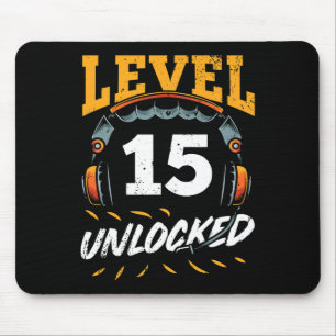 Gamer Level 15 Unlocked Video Game Fan 15th Birthd Mouse Pad