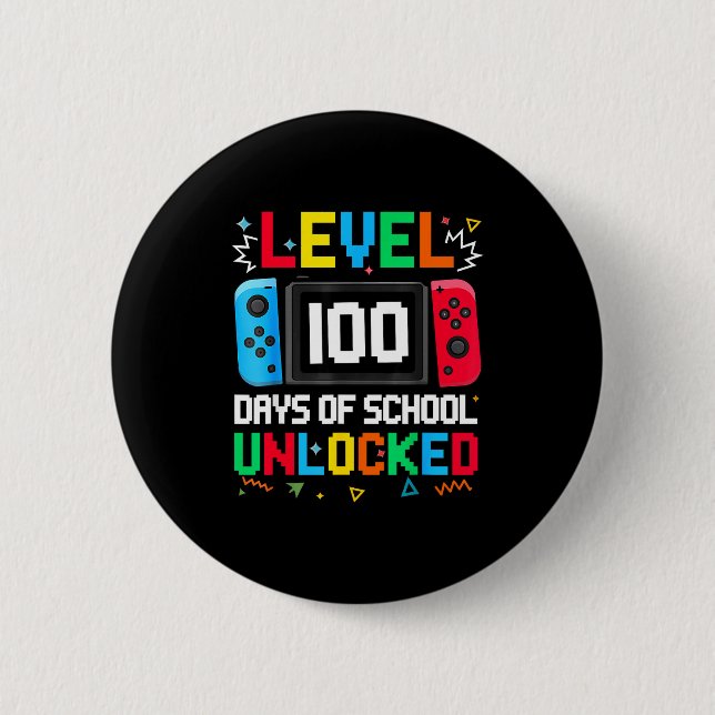 Gamer Level Unlocked 100 Days Of School Student Bo Button (Front)