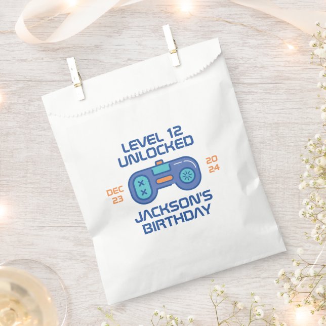 Gamer Level Unlocked Video Games Boy's Birthday Favor Bag (Clipped)