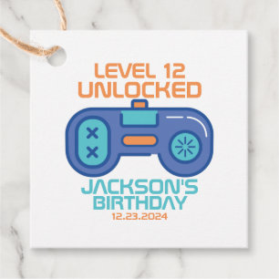 Gamer Level Unlocked Video Games Boy's Birthday Favor Tags