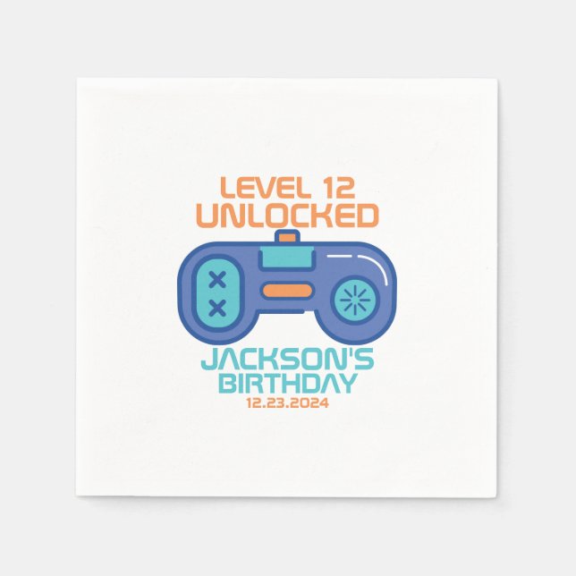 Gamer Level Unlocked Video Games Boy's Birthday Napkins (Front)