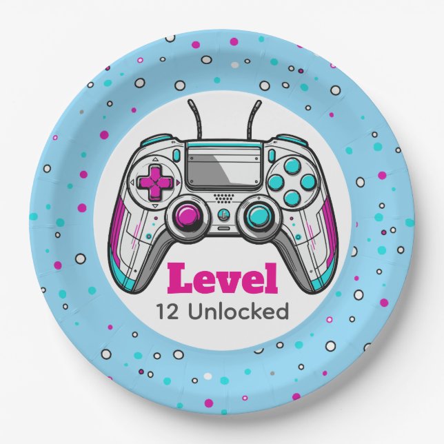 Gamer Level up Video Game Controller Birthday Paper Plates (Front)