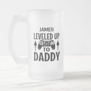 Gamer Leveled Up To Daddy Personalized Name Frosted Glass Beer Mug