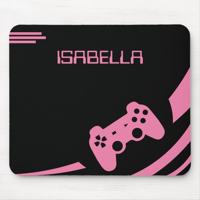 Gamer Light Pink Modern Gaming Personalized Name Mouse Pad (Front)