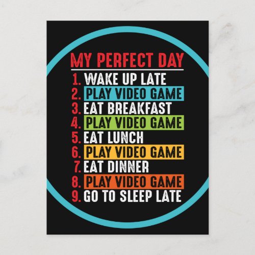 Gamer My Perfect Day Play Video Games    Postcard