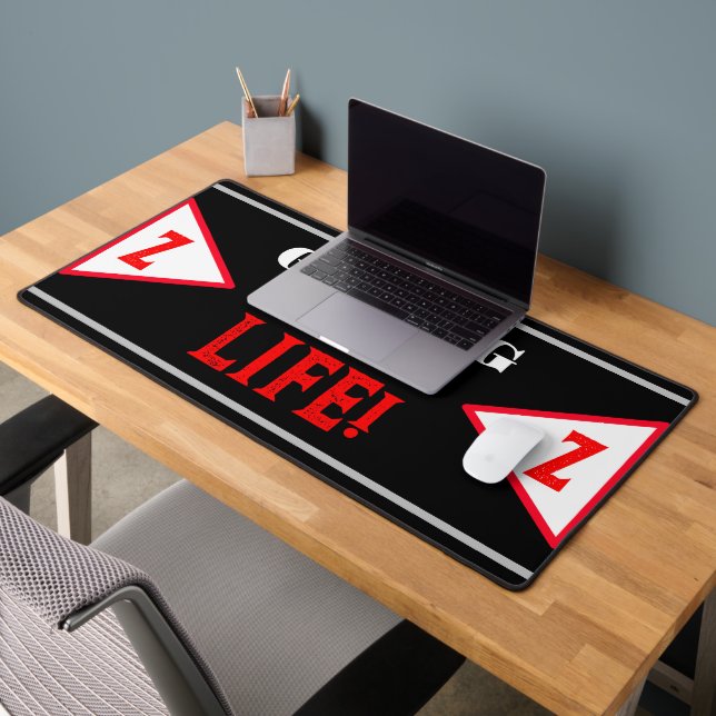 Gamer Name Geometric Black Red Monogram Desk Mat (Office 2)