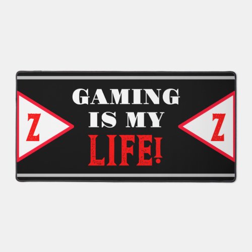 Gamer Name Geometric Black Red Monogram Desk Mat