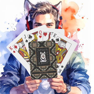 Gamer Name & Your Photo Template Tan/Brown/Black Poker Cards