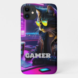 Gamer Neon Twilight Cat Iphone case