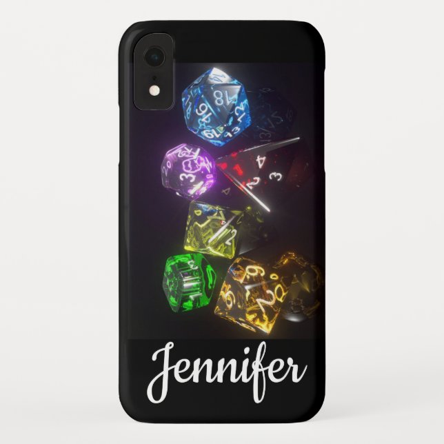 Gamer Nerd D&D Dice Patterned Custom Name Case-Mate iPhone Case (Back)