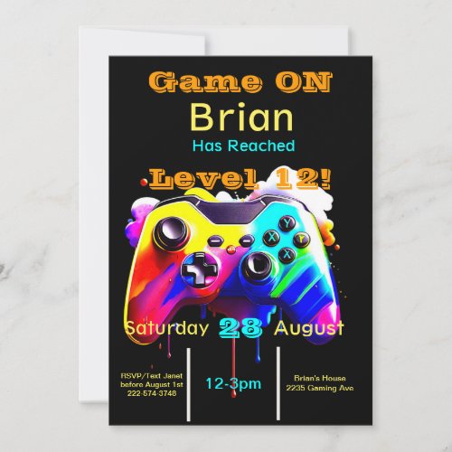 Gamer Next Level Player One 12th Video Game  Invitation