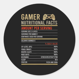 Gamer Nutritional Facts Cool Gamer Video Game Fun  Classic Round Sticker