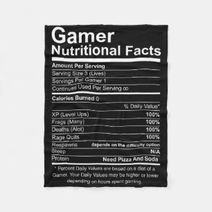 Gamer Nutritional Facts Cool Gamer Video Game Funn Fleece Blanket